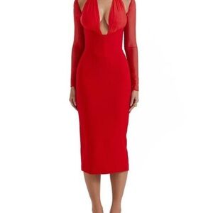 SOLD****House of CB Women's Red Yasmin Long Sleeve Body-Con Midi Cocktail Dress
